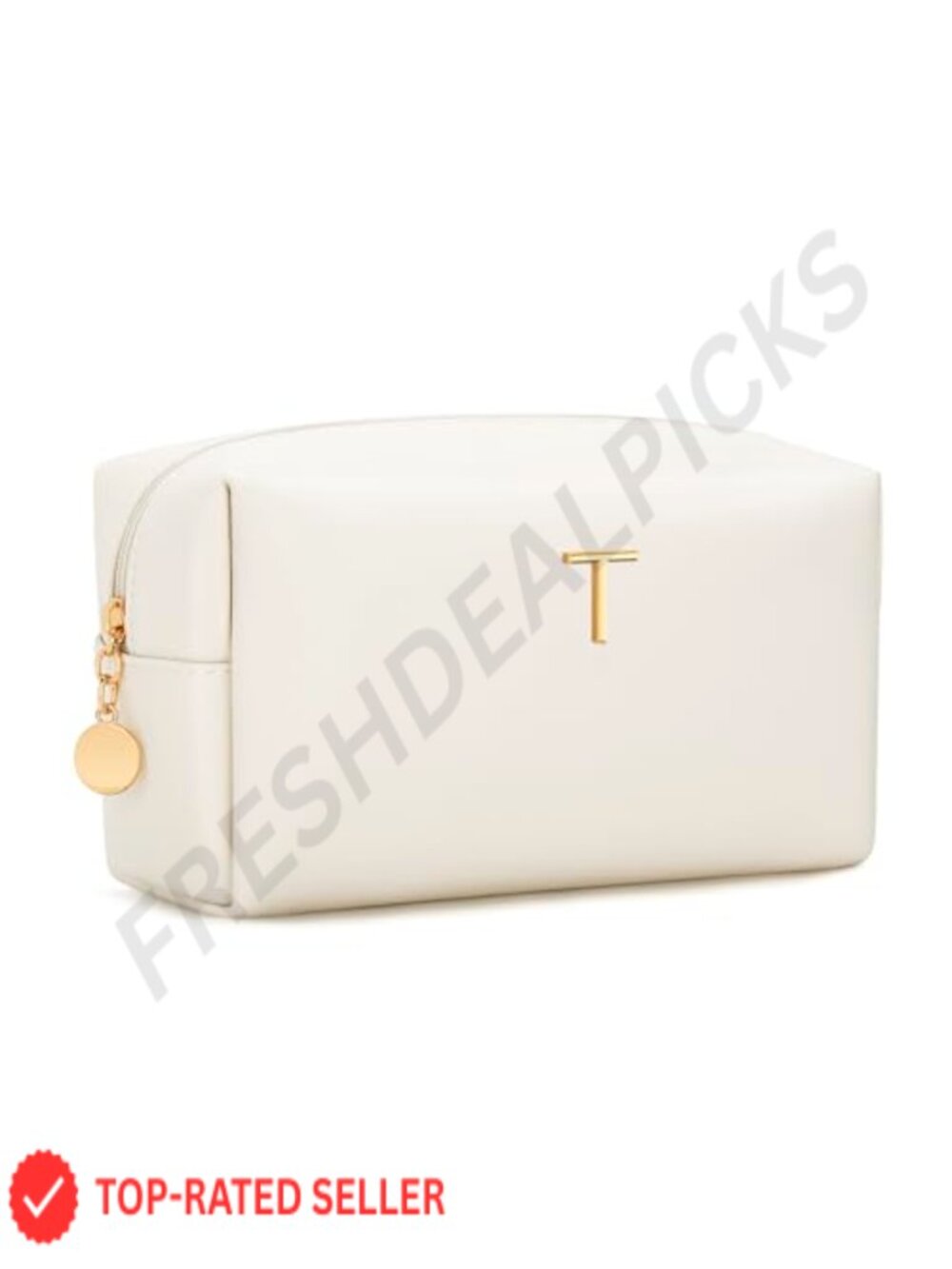 Initial Personalized Makeup Bag Travel Toiletry Vegan Leather Cosmetic Pouch